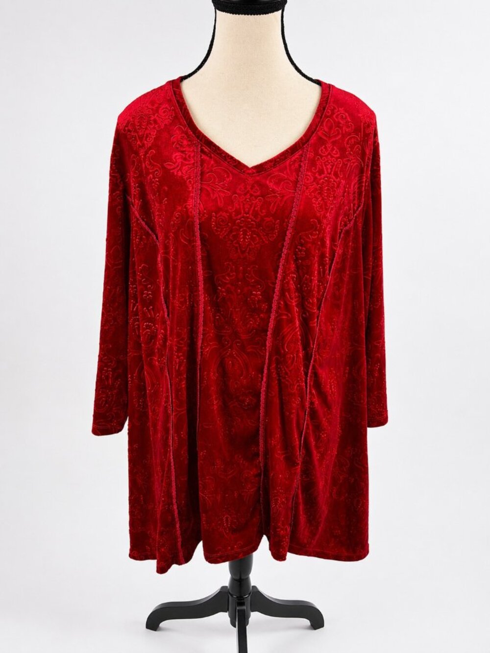 Catherines Womens 0X 14/16W Red Velvet Embossed Tunic Top Plus Size